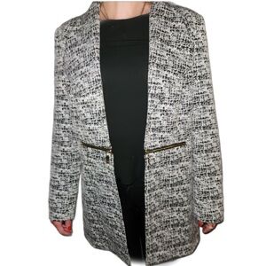 Anne Klein Black & White Blazer Open Front With Zipper Accents Size Small